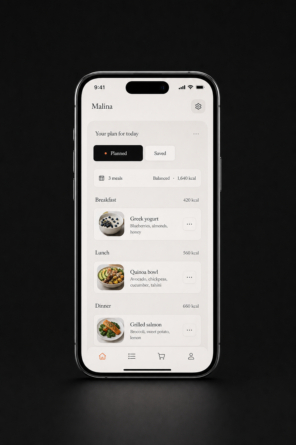 Malina Mobile App interface